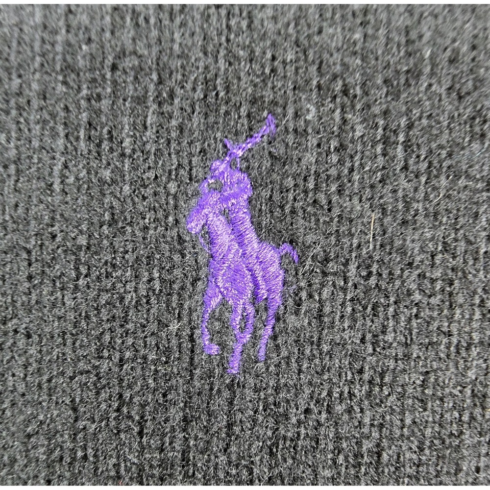 Polo Ralph Lauren Sweater Men 100% Lambswool V-Neck Purple Pony Logo Black L - Picture 2 of 13